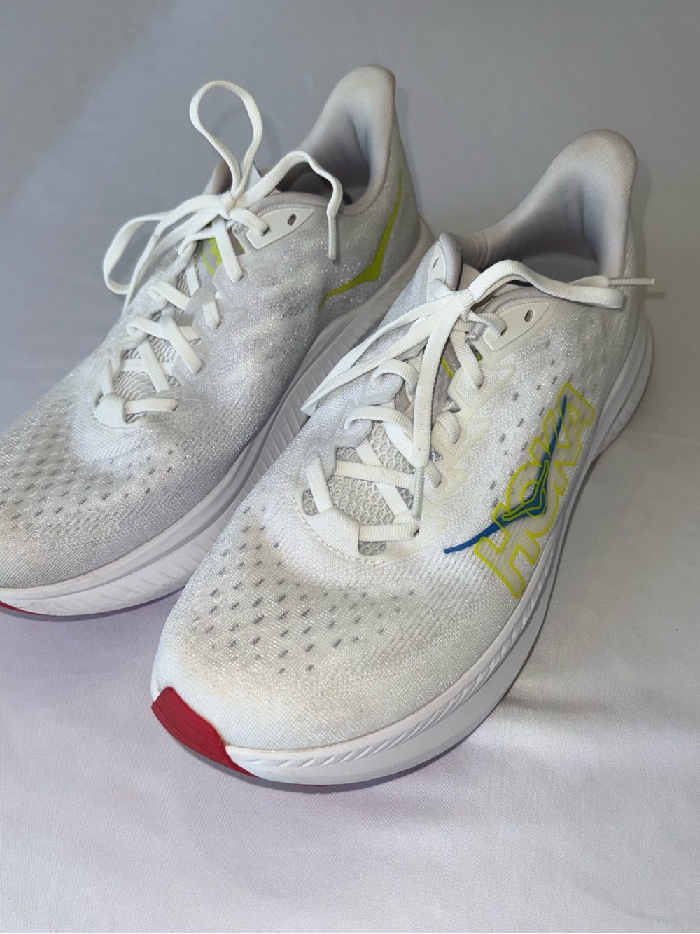 Hoka Men's White Running Shoes with Yellow Accents
